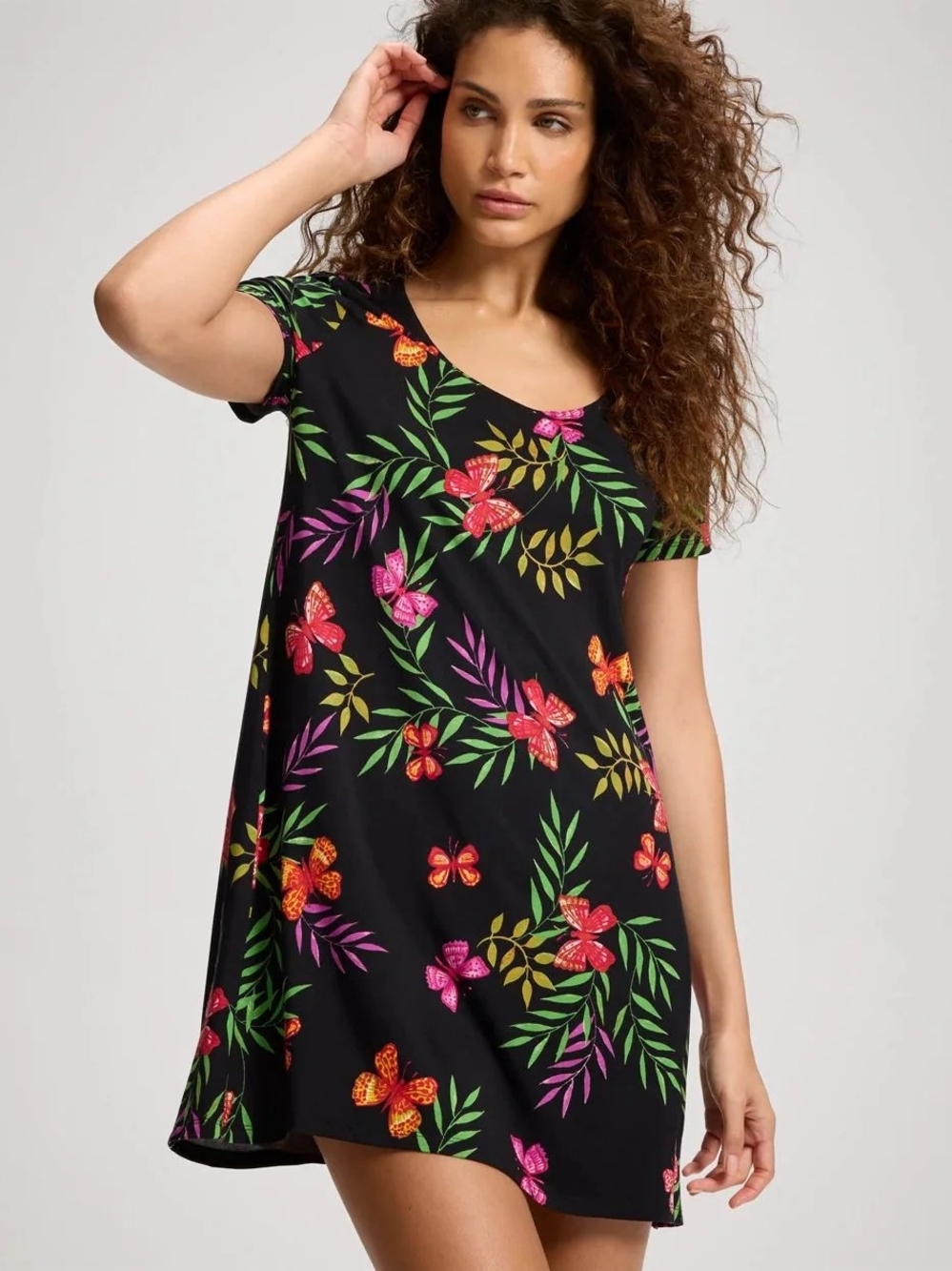 Soma Cool nilNghts Sleep Tee,Black Tropical Floral Swim Cover-Up Dress
